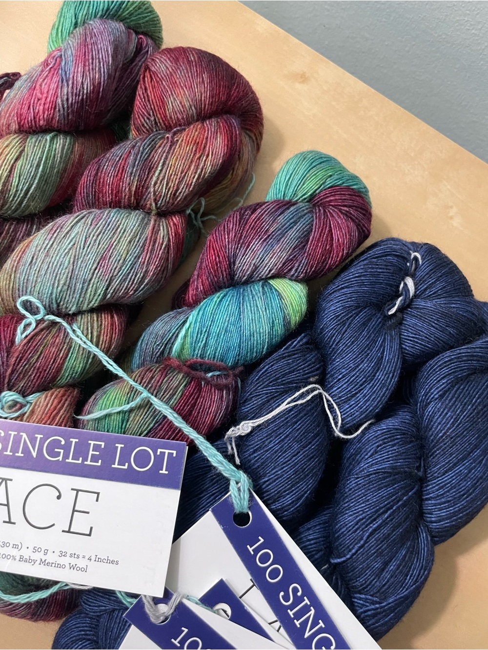 Malabrigo Lace 5 skeins bundle Lace Yarn Skeins - Green, Multicolor & Navy